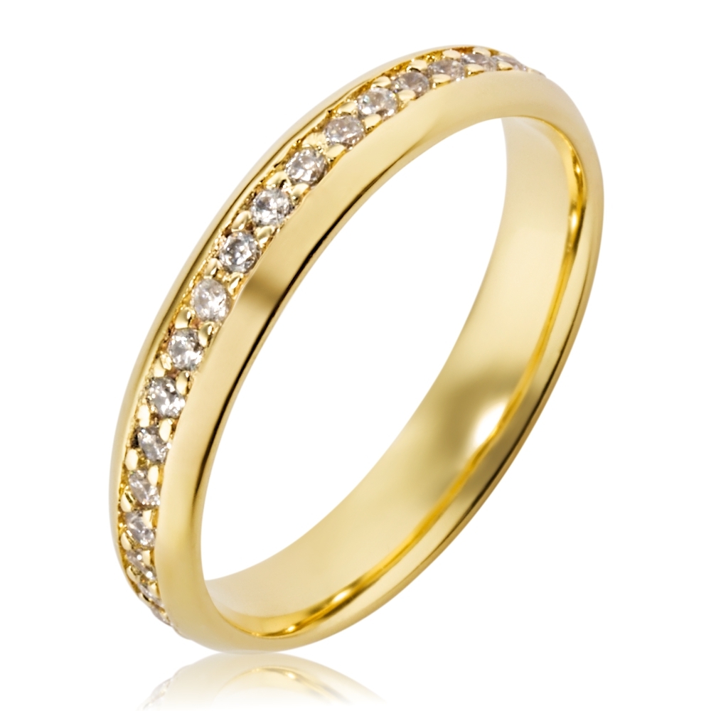 Aliança Compromisso Folheada a Ouro 18K Abaulada Cravejada com Zircônias