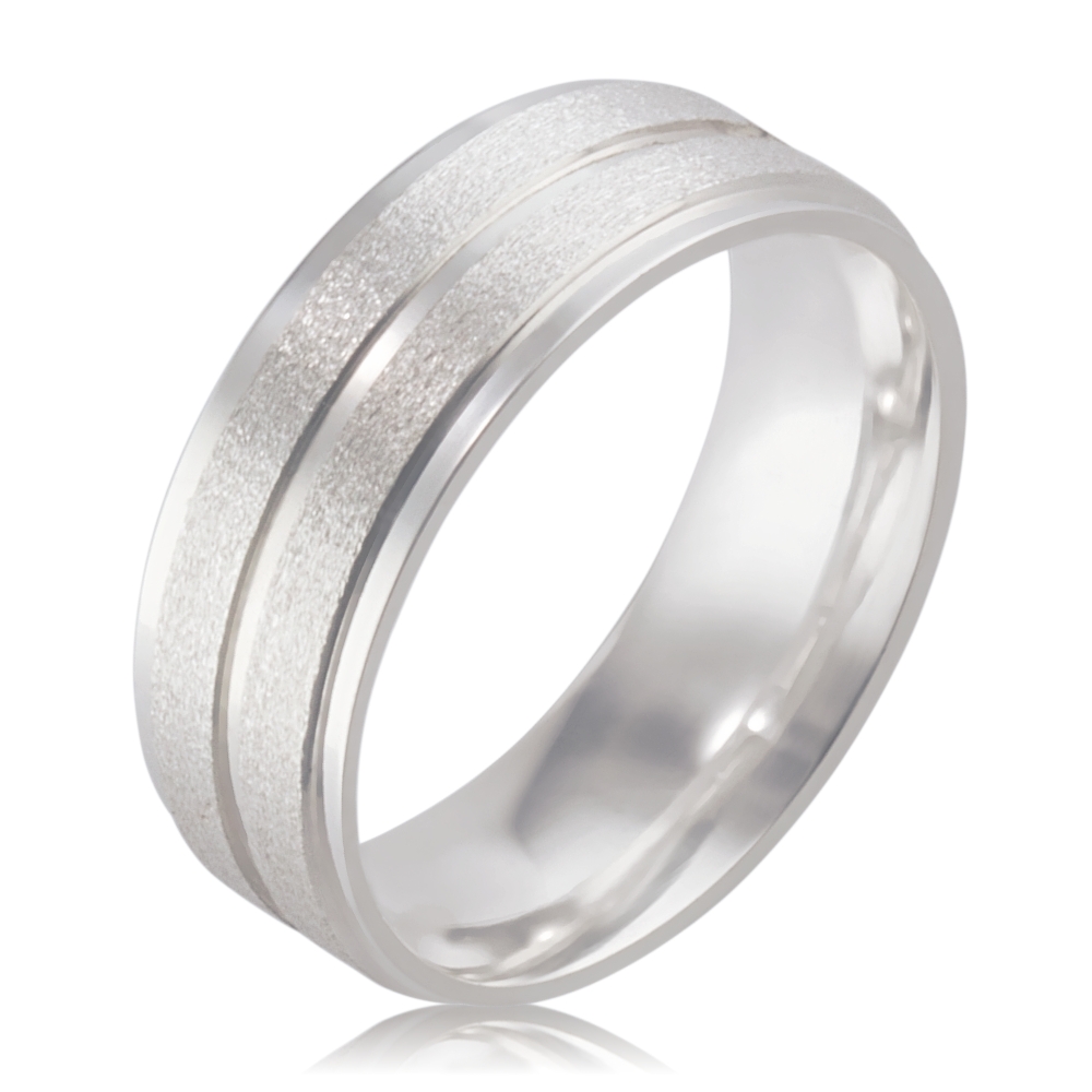Aliança Compromisso Prata 950 Fosca Reta 6 Mm 1 Friso Central