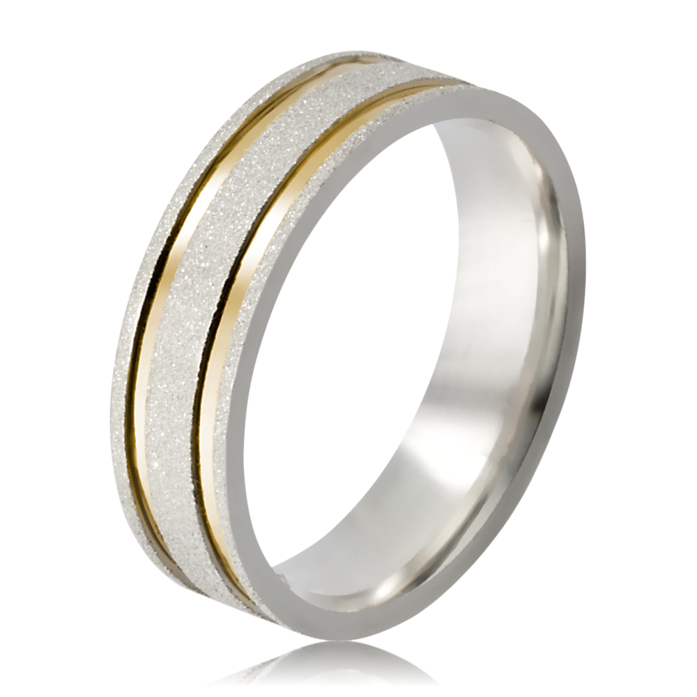 Aliança Compromisso Prata 950 Diamantada 6mm Com Filetes De Ouro