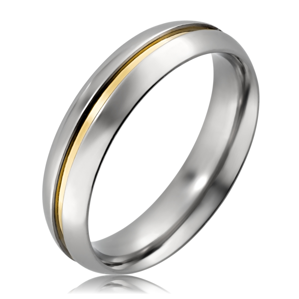 Aliança de Aço Abaulada Anatômica Com Filete Em Ouro