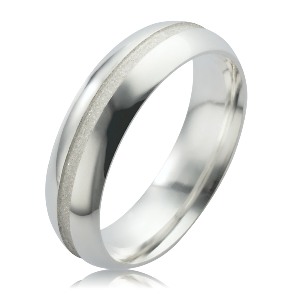 Aliança Compromisso Prata 950 Abaulada 6mm Friso Central Diamantado
