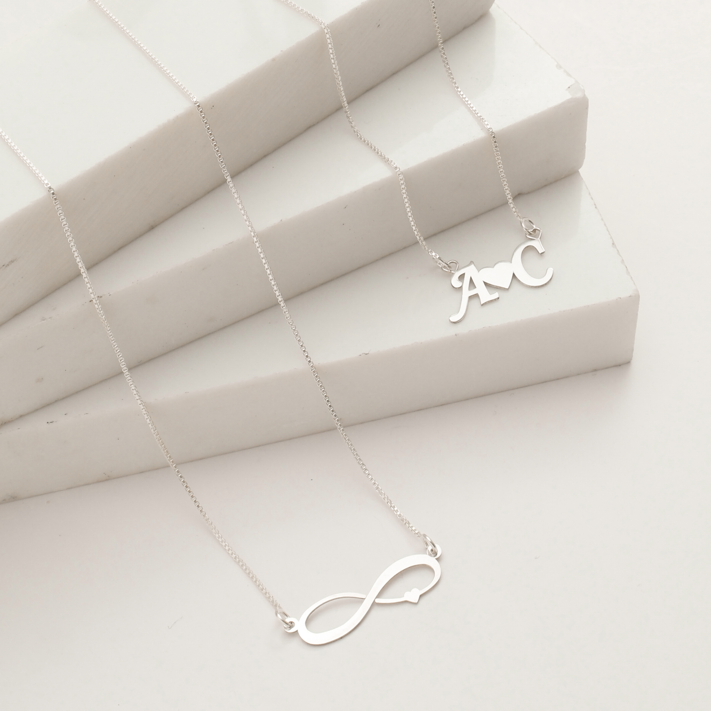 Corrente Com Pingente 2 Letras Coração 45cm Prata 950