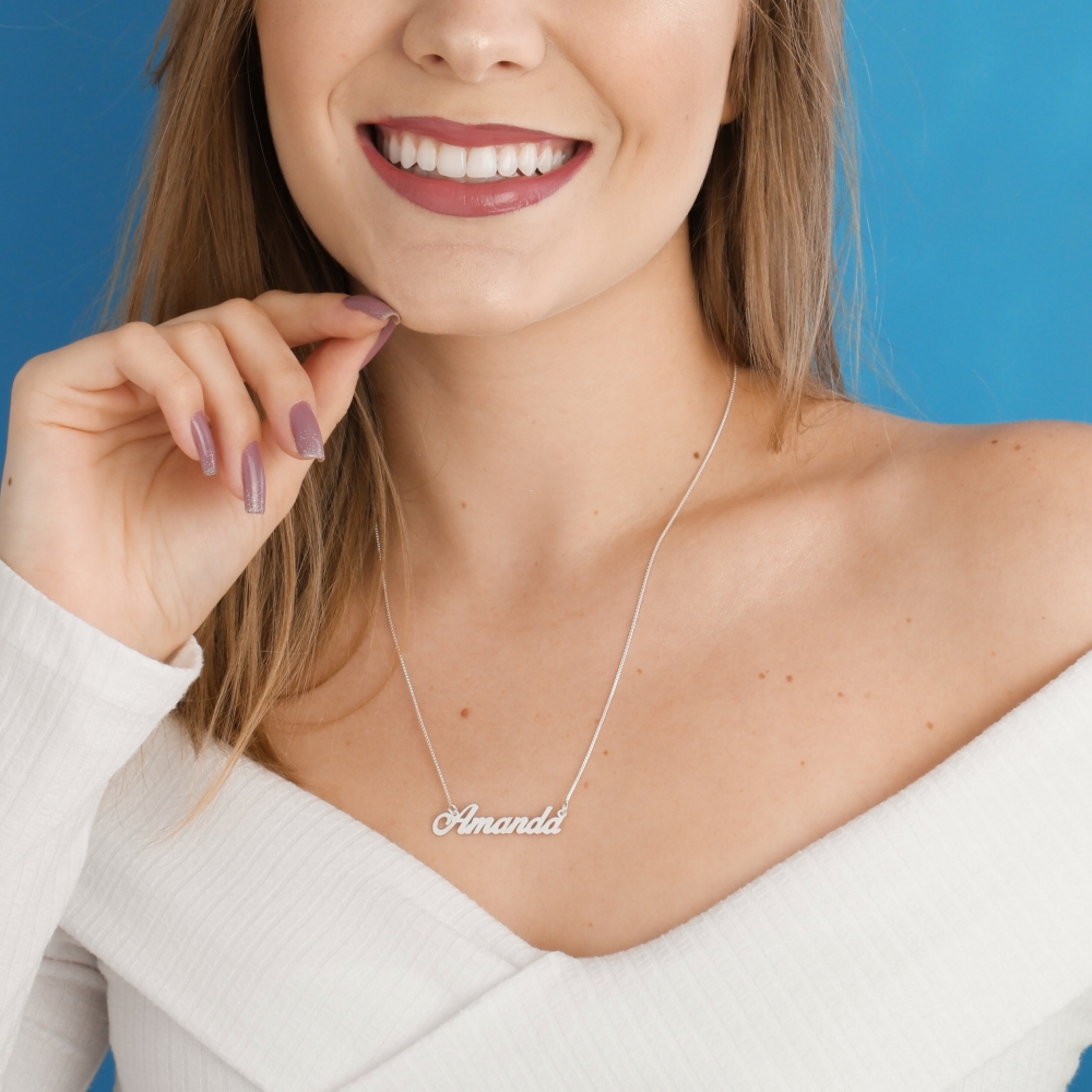 Corrente De Nome Personalizado 45cm Prata 950 - Simples ou Composto